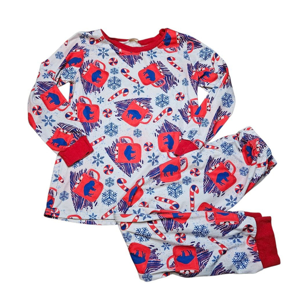 Girls Buffalo NY Christmas Pajama Set Size 6Y White Red Blue - Picture 1 of 4